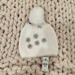 Express RHINESTONE EMBELLISHED POM BEANIE unused